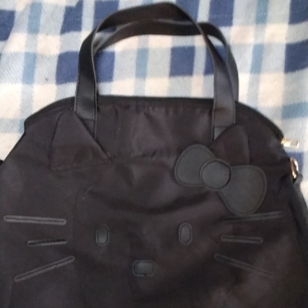 Hello Kitty Black Tote / Duffel | Leather Bow & Ears | Kawaii Collectible Bag |
